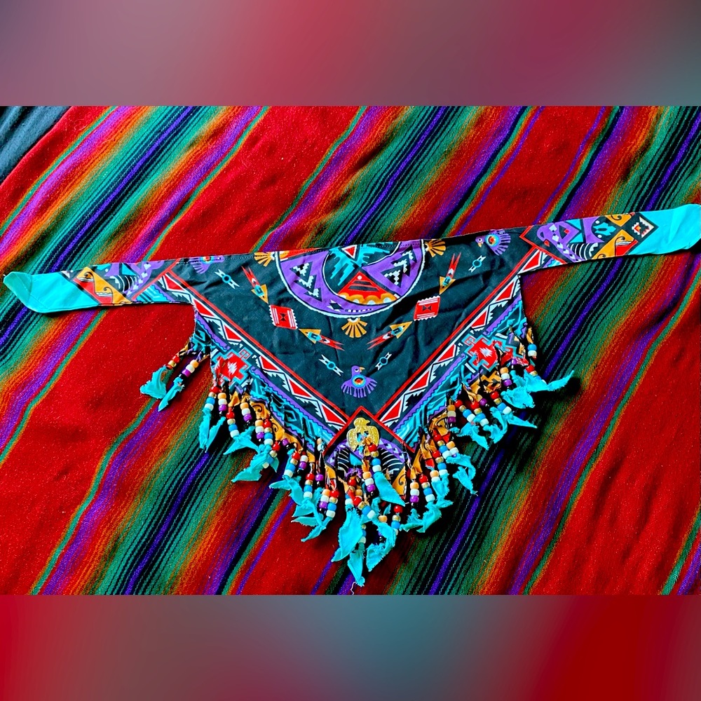 VTG Upcycled Wamcraft Beaded Conch Bandana! USA. NWOT.
